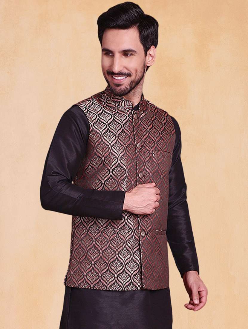 men self design mandarin neck regular fit nehru jacket - 22224576 -  Standard Image - 2