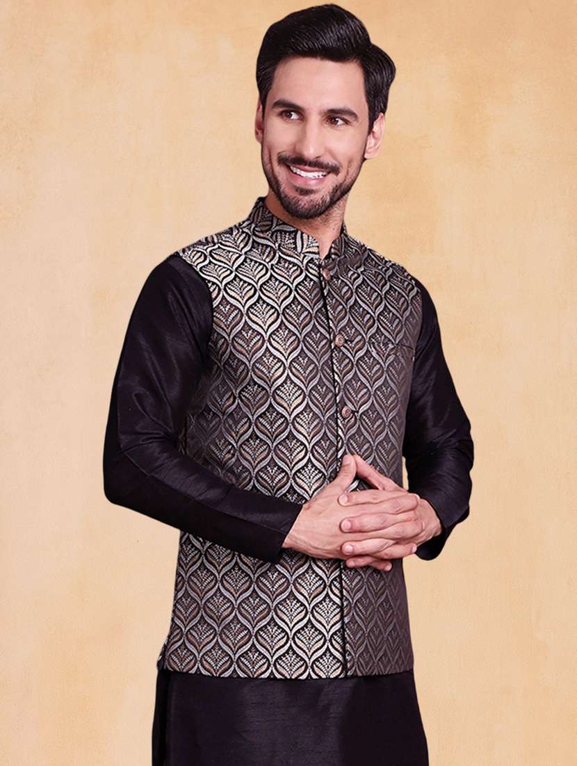 men self design mandarin neck regular fit nehru jacket - 22224577 -  Standard Image - 2