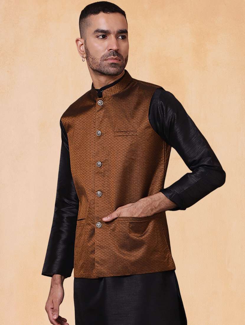 men self design mandarin neck regular fit nehru jacket - 22224586 -  Standard Image - 2