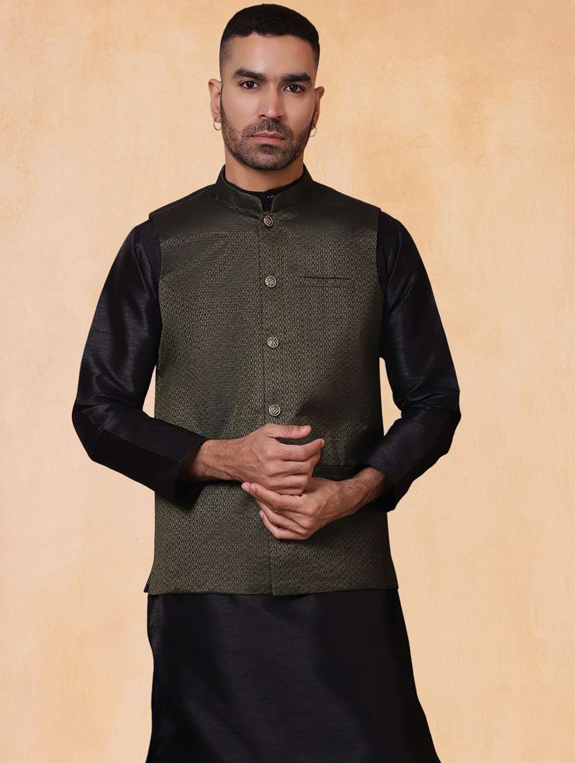 men self design mandarin neck regular fit nehru jacket - 22224588 -  Standard Image - 2