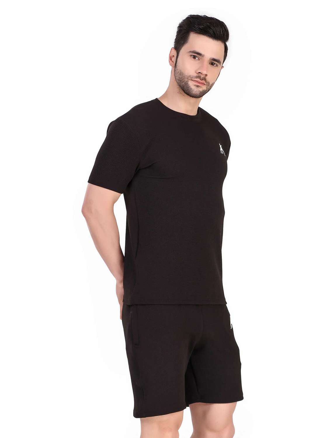 men solid short sleeve shorts & t-shirt co-ord set - 22224606 -  Standard Image - 2