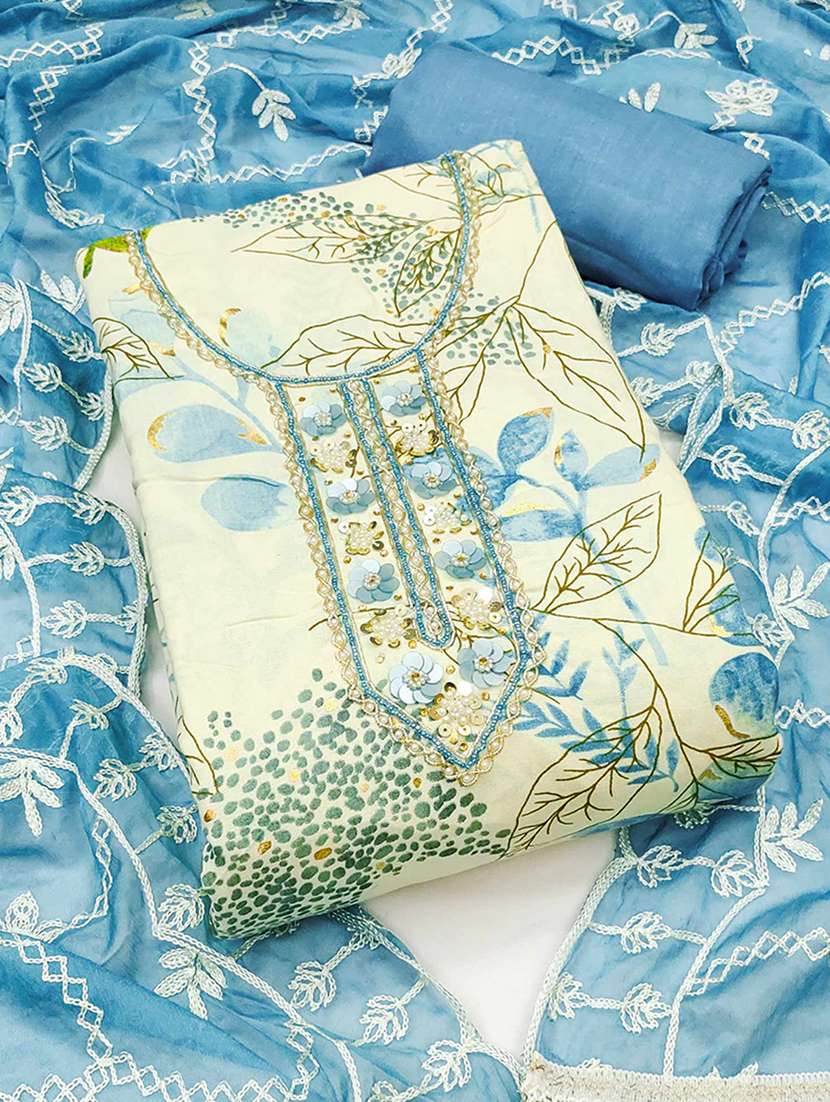 women printed embellished unstitched suit set