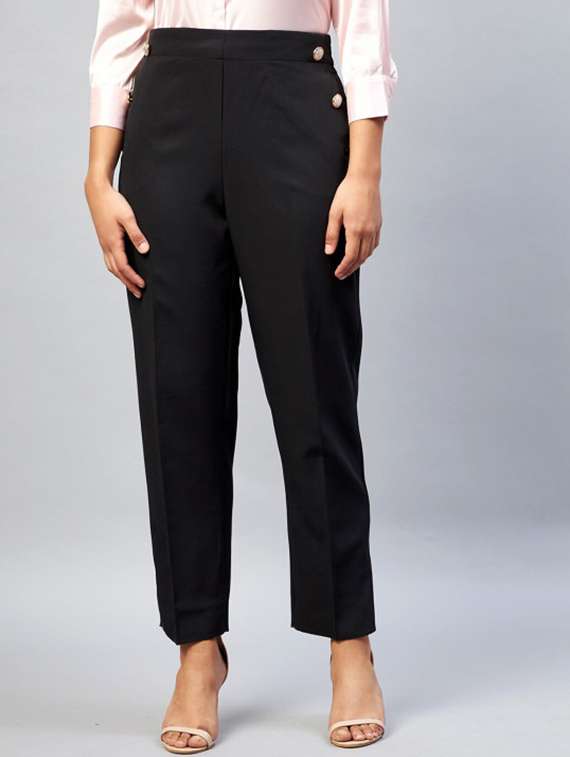 women solid high rise straight trouser