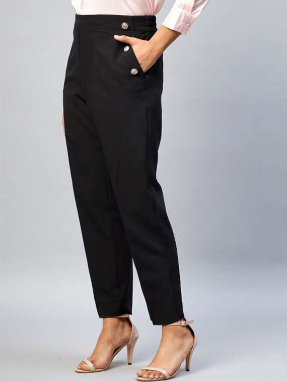 women solid high rise straight trouser - 22224694 -  Standard Image - 2