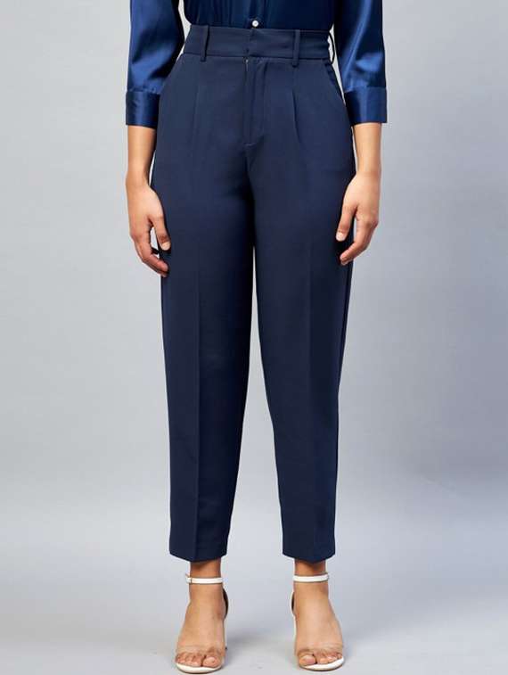 women solid high rise tailored trouser