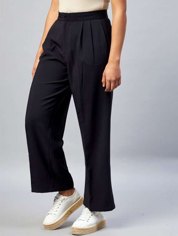 women solid high rise wide leg trouser - 22224698 -  Standard Image - 2