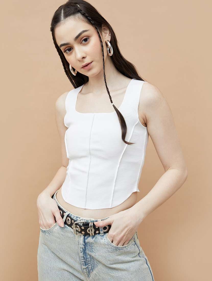 women solid sleeveless crop top