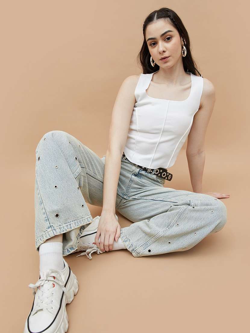 women solid sleeveless crop top - 22224723 -  Standard Image - 2