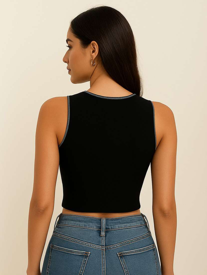 women solid sleeveless crop top - 22224726 -  Standard Image - 2