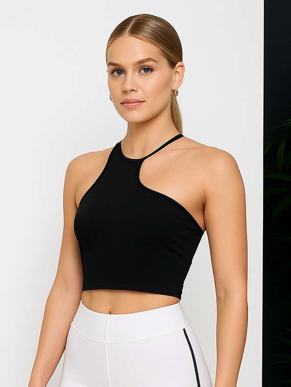 women solid sleeveless crop top