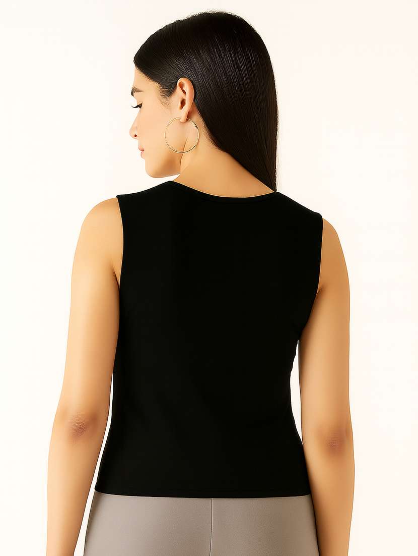 women black solid sleeveless straight top - 22224732 -  Standard Image - 2