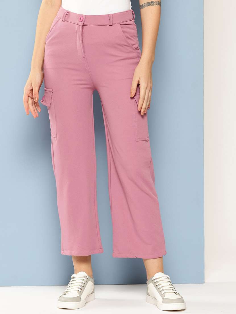 women solid mid rise regular fit cargo