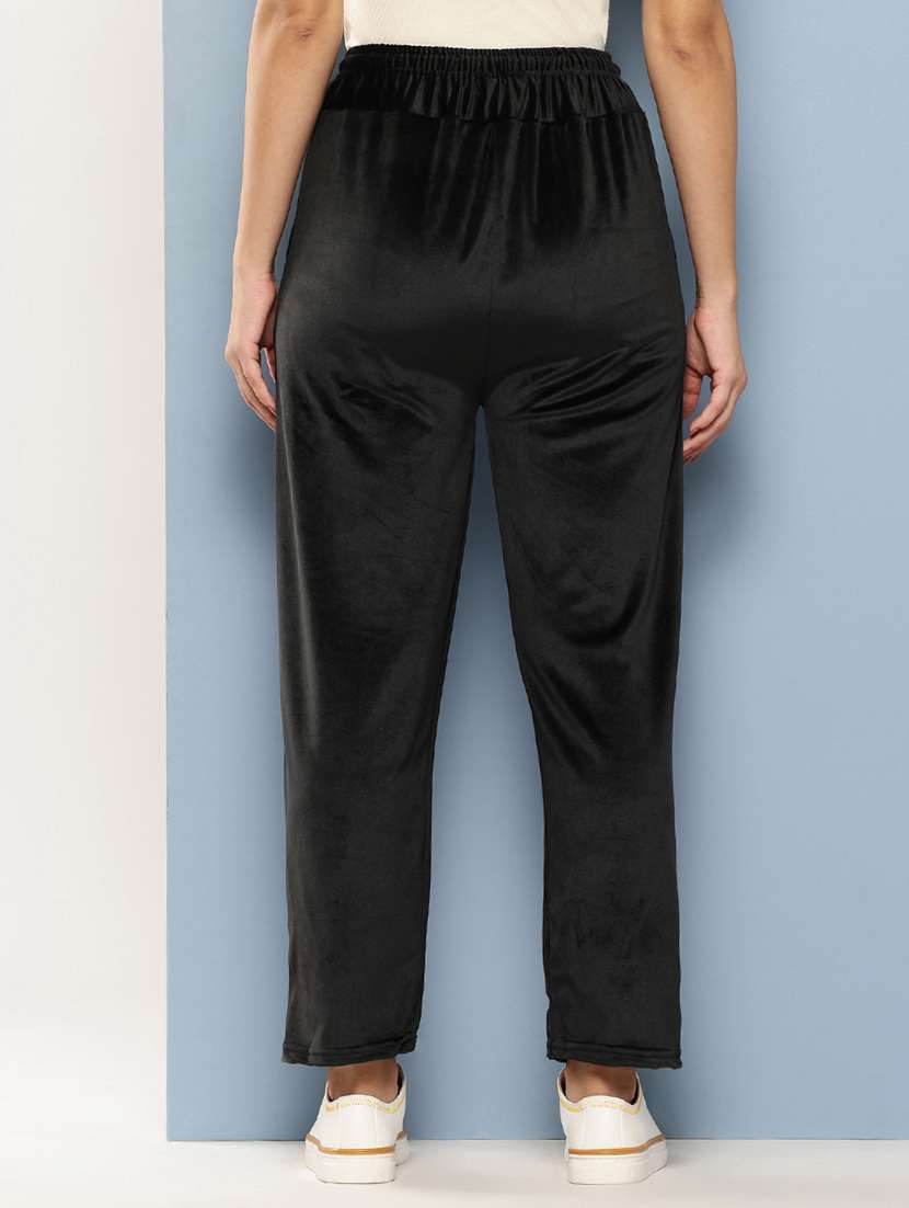 women solid mid rise velvet track pant - 22224868 -  Standard Image - 2