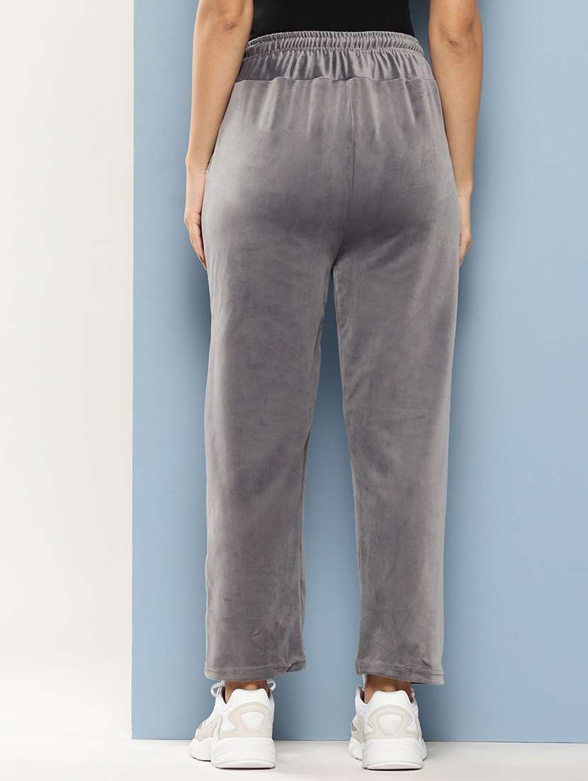 women solid mid rise velvet track pant - 22224870 -  Standard Image - 2