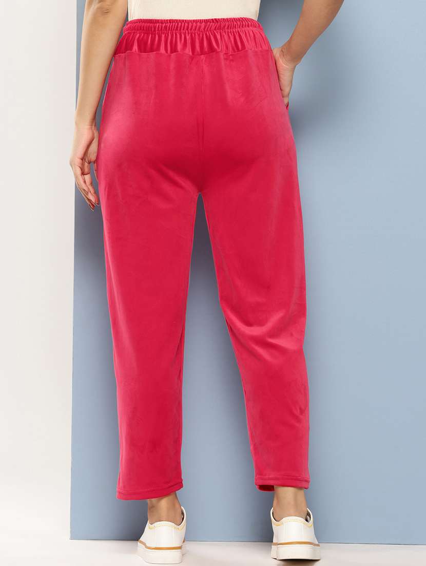 women solid mid rise velvet track pant - 22224872 -  Standard Image - 2