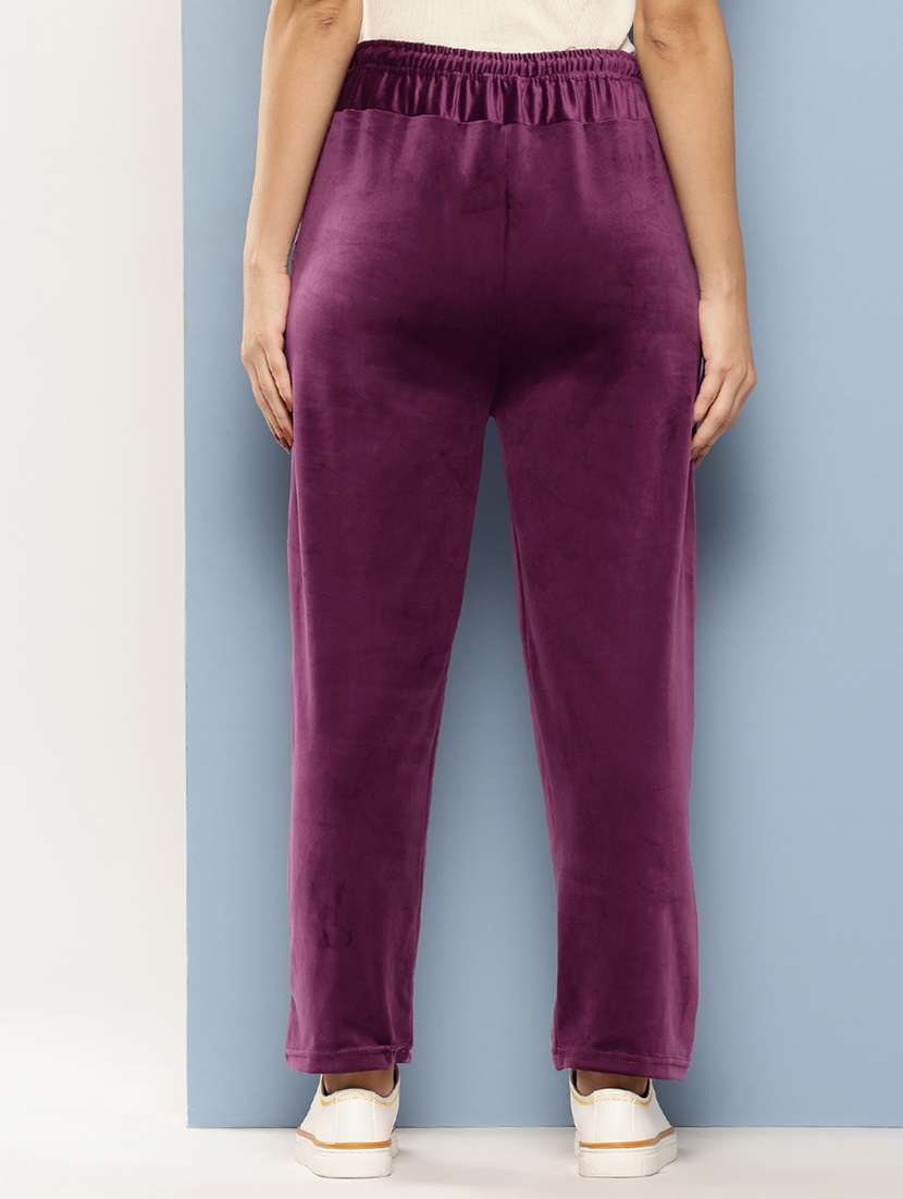 women solid mid rise velvet track pant - 22224873 -  Standard Image - 2