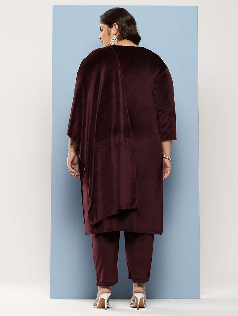 women plus size embellished three quarter sleeve kurta pant with dupatta set - 22224880 -  Standard Image - 2