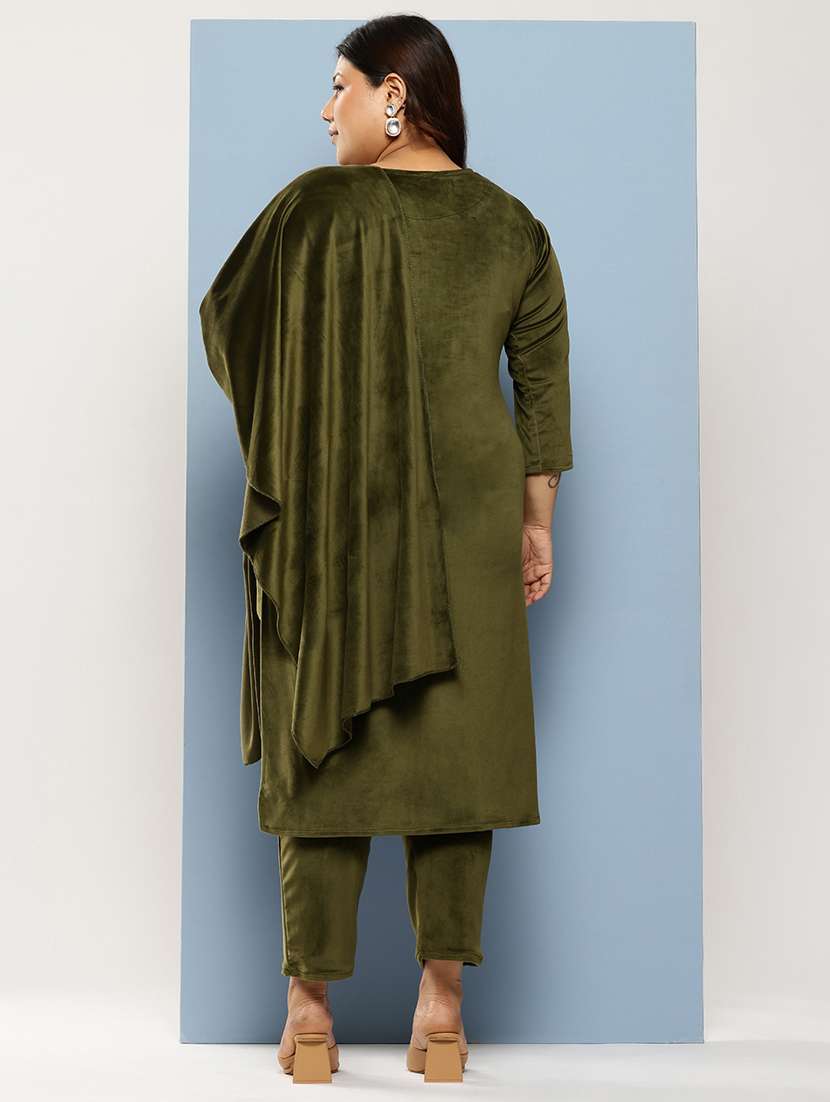 women plus size embellished three quarter sleeve kurta pant with dupatta set - 22224885 -  Standard Image - 2