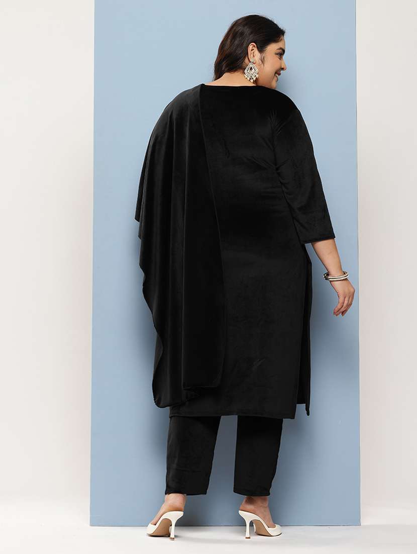 women plus size embellished three quarter sleeve kurta pant with dupatta set - 22224888 -  Standard Image - 2