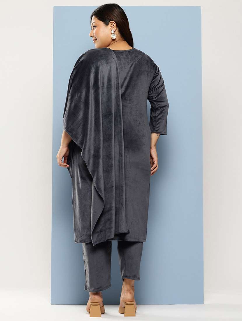 women plus size embellished three quarter sleeve kurta pant with dupatta set - 22224891 -  Standard Image - 2