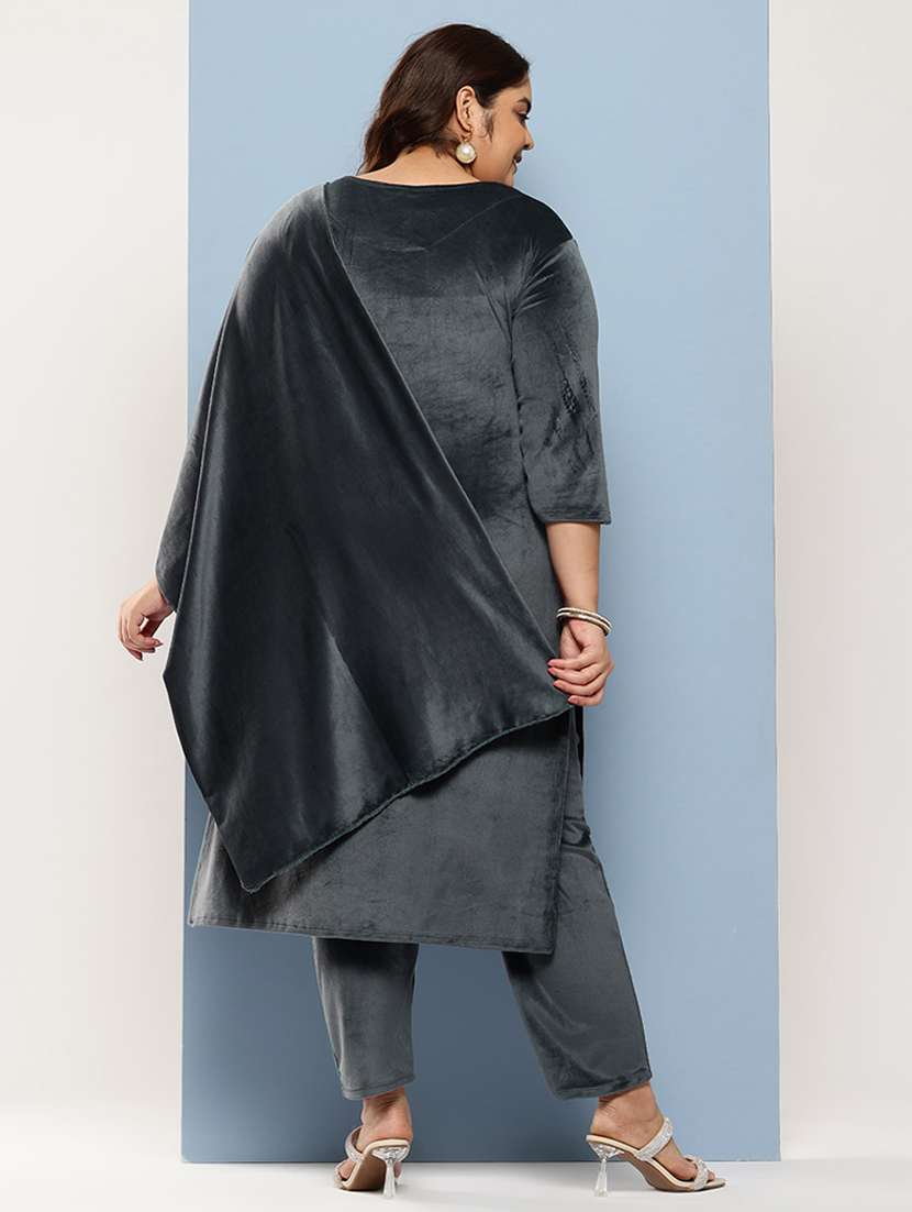 women plus size embellished three quarter sleeve kurta pant with dupatta set - 22224898 -  Standard Image - 2