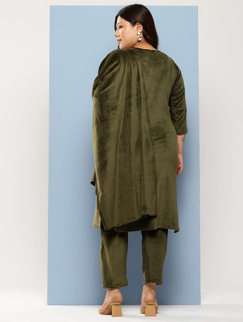 women plus size embellished three quarter sleeve kurta pant with dupatta set - 22224899 -  Standard Image - 2