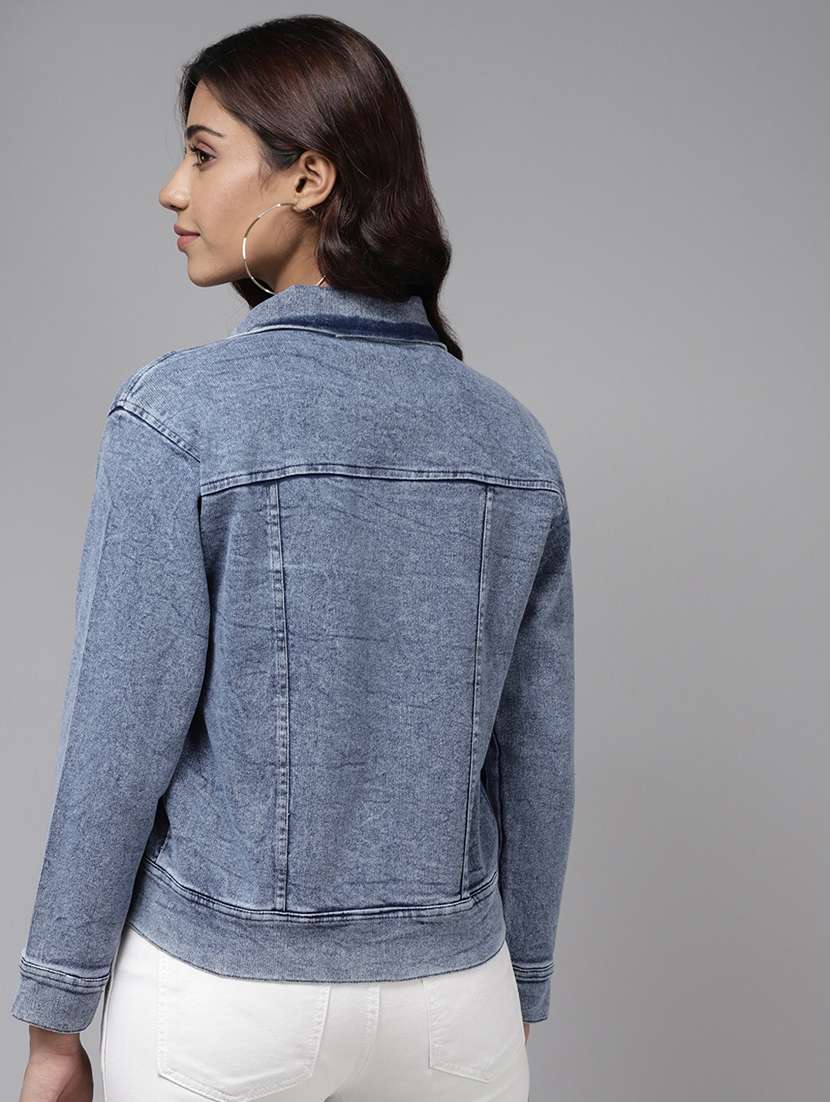 women solid with work long sleeve denim jacket - 22224902 -  Standard Image - 2