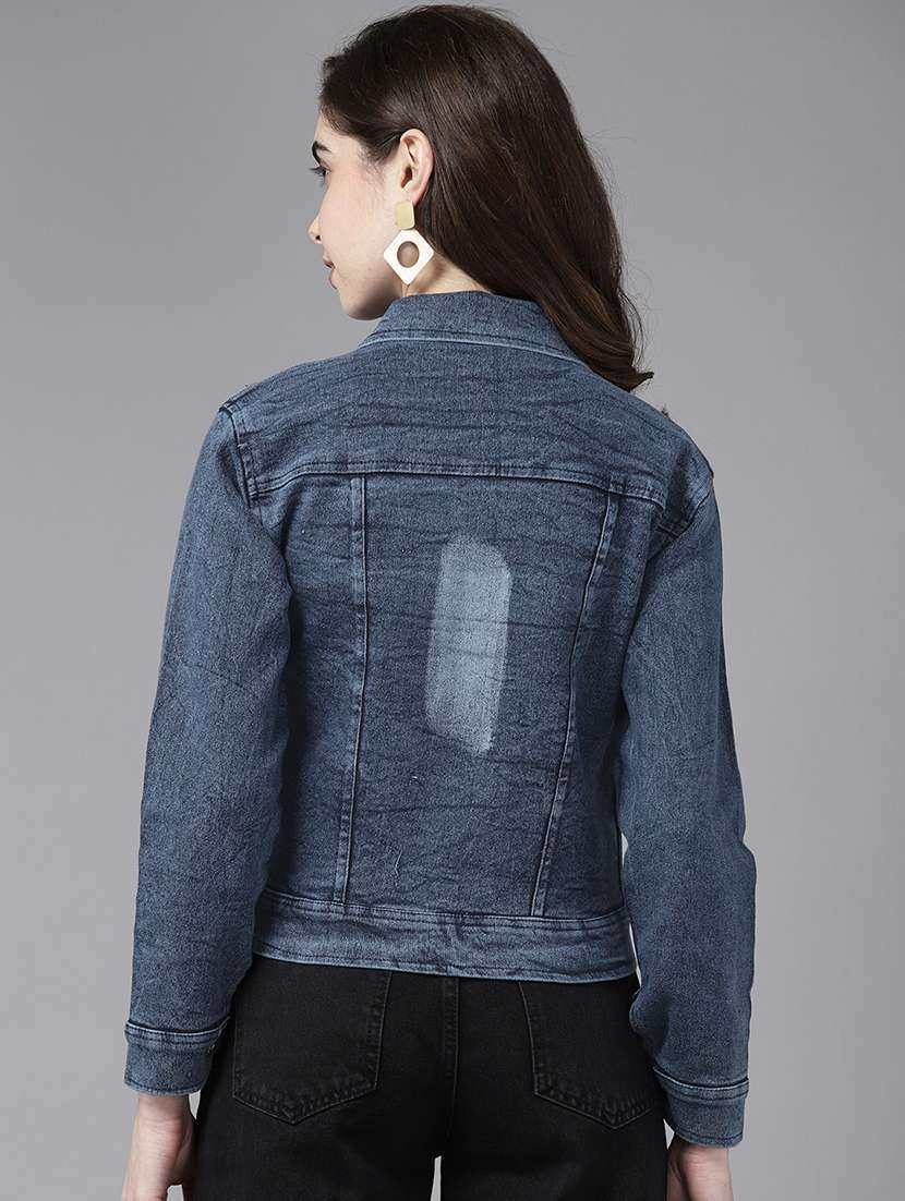 women solid with work long sleeve denim jacket - 22224903 -  Standard Image - 2