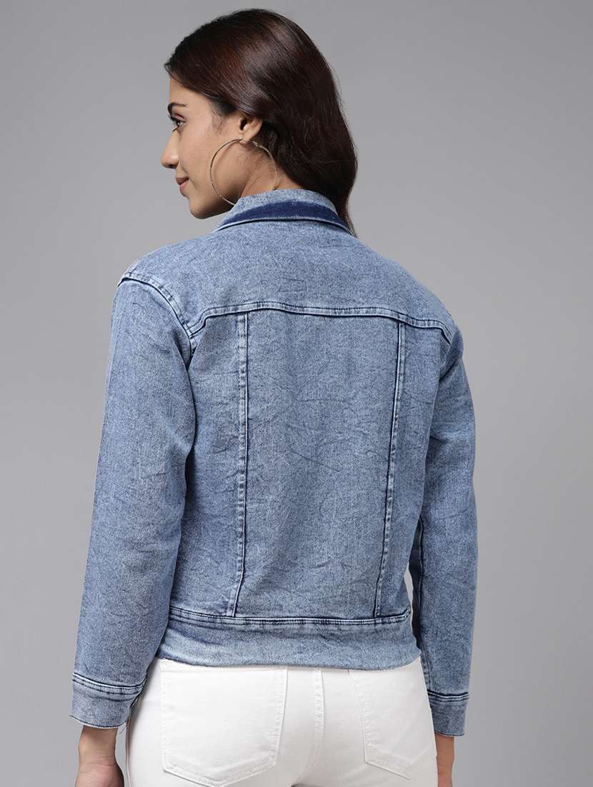 women solid with work long sleeve denim jacket - 22224905 -  Standard Image - 2
