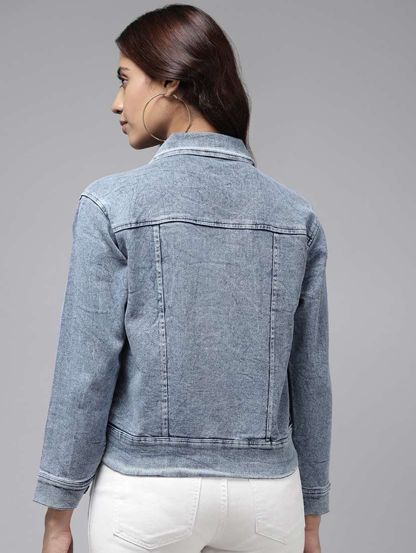 women solid with work long sleeve denim jacket - 22224906 -  Standard Image - 2