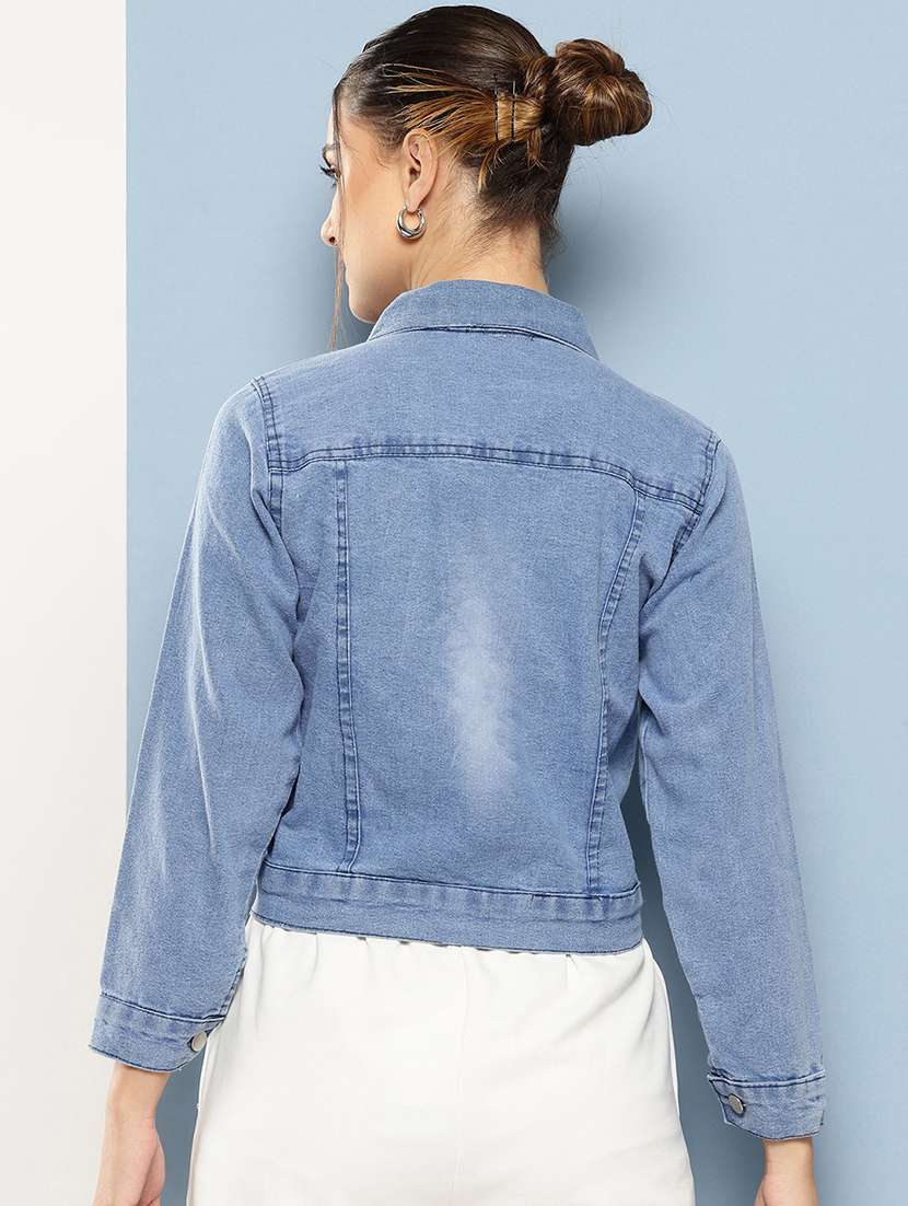 women solid with work long sleeve denim jacket - 22224923 -  Standard Image - 2