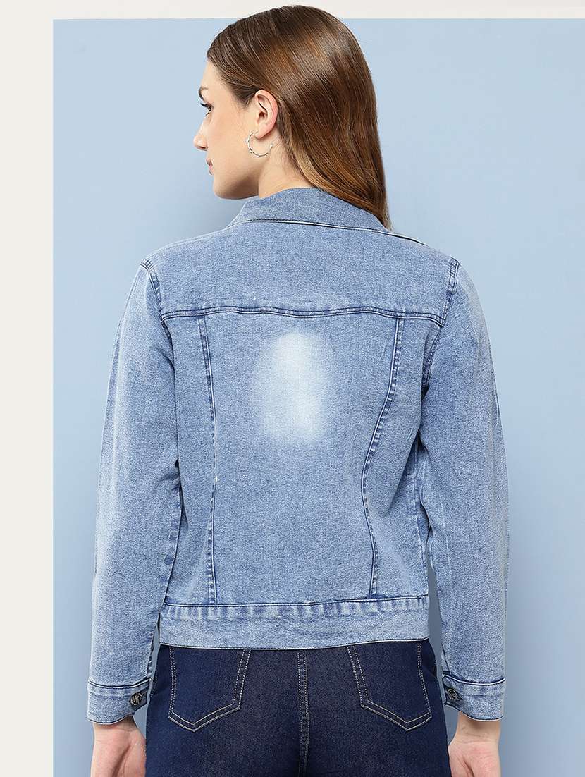 women solid with work long sleeve denim jacket - 22224925 -  Standard Image - 2