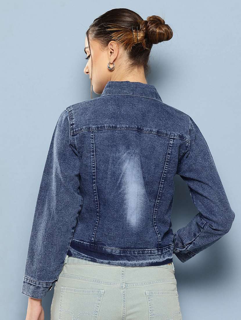 women solid with work long sleeve denim jacket - 22224926 -  Standard Image - 2