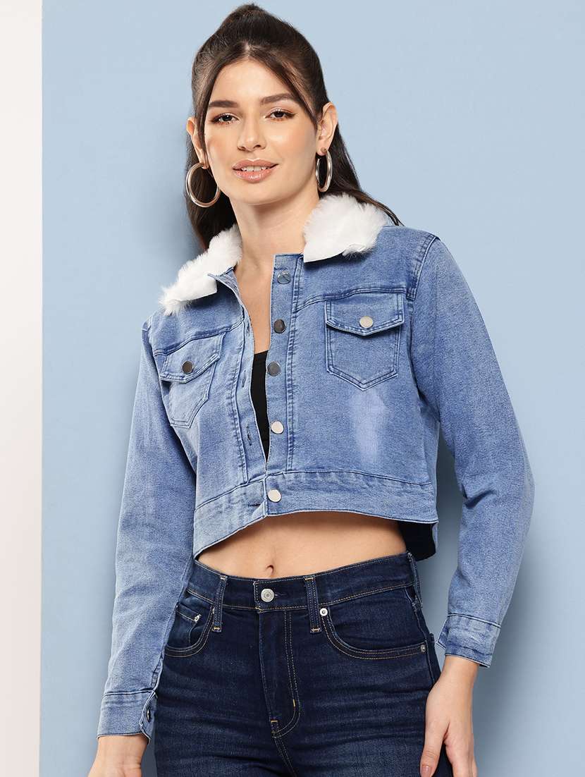 women solid long sleeve denim jacket