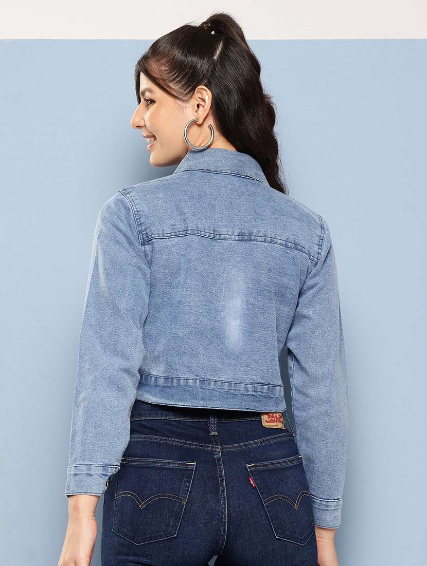 women solid long sleeve embellished bow denim jacket - 22224937 -  Standard Image - 2