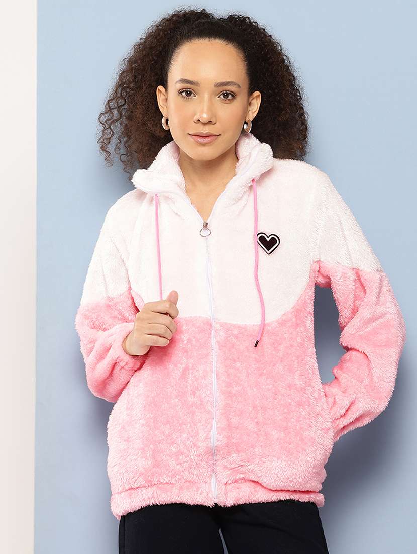 women color block long sleeve hooded jacket