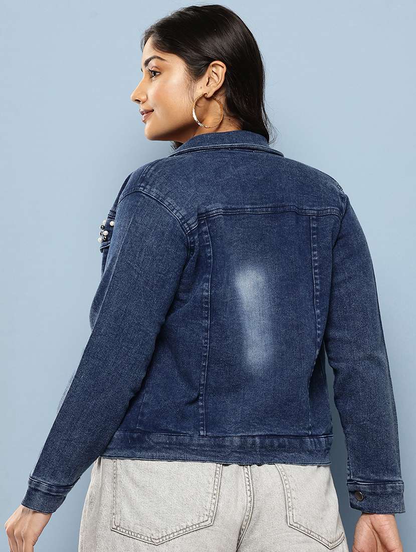 women solid with work long sleeve denim jacket - 22224945 -  Standard Image - 2