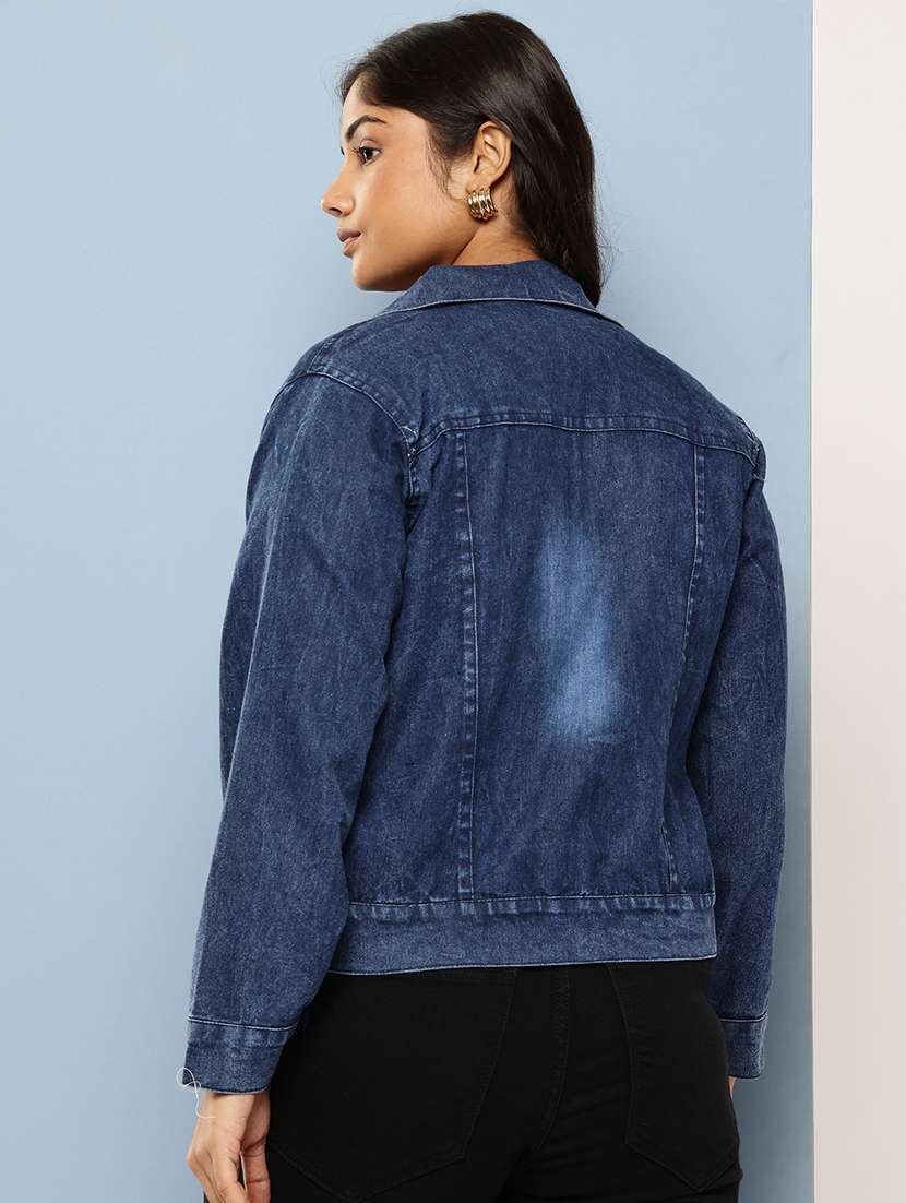 women solid long sleeve denim jacket - 22224948 -  Standard Image - 2