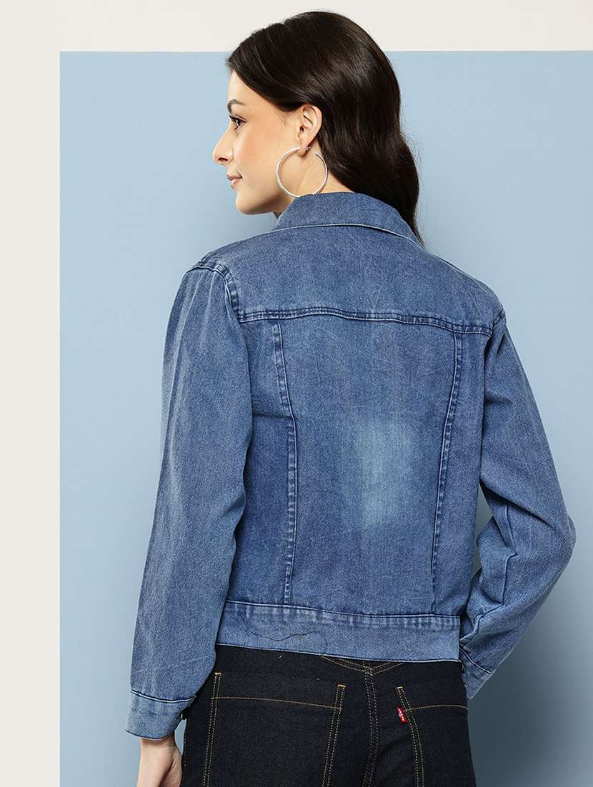 women solid with work long sleeve denim jacket - 22224949 -  Standard Image - 2