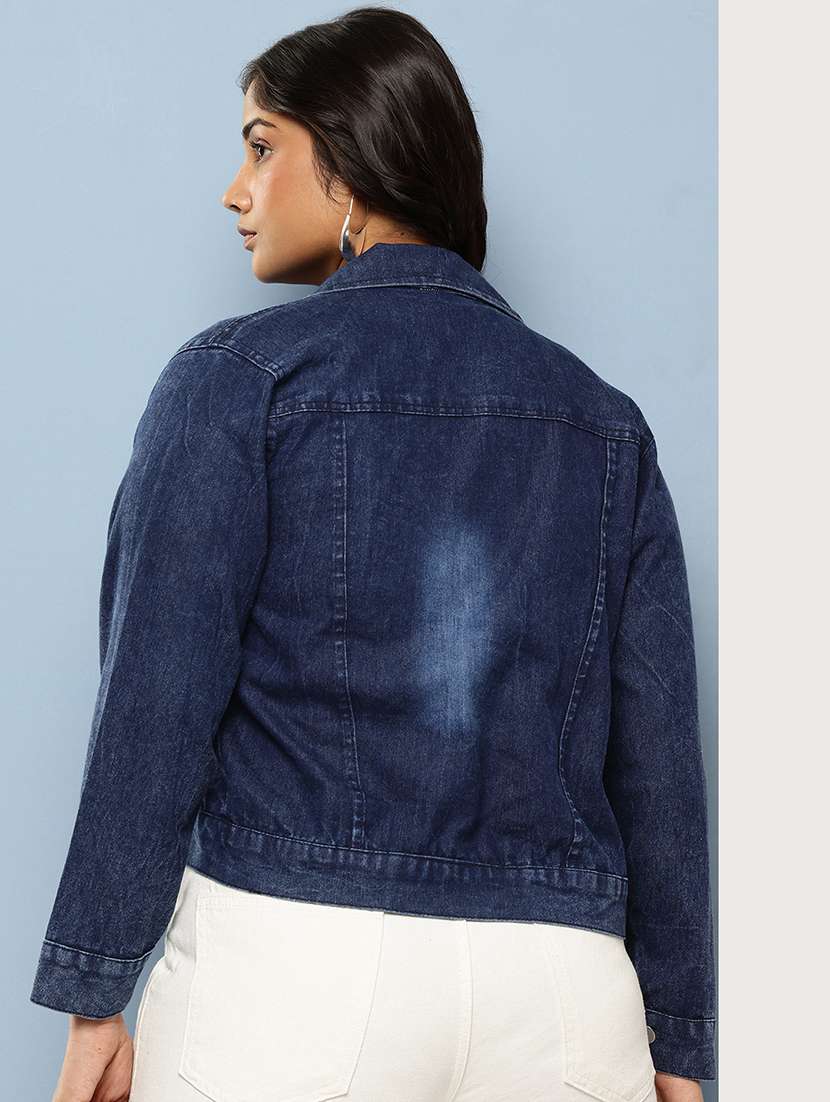 women solid with work long sleeve denim jacket - 22224951 -  Standard Image - 2