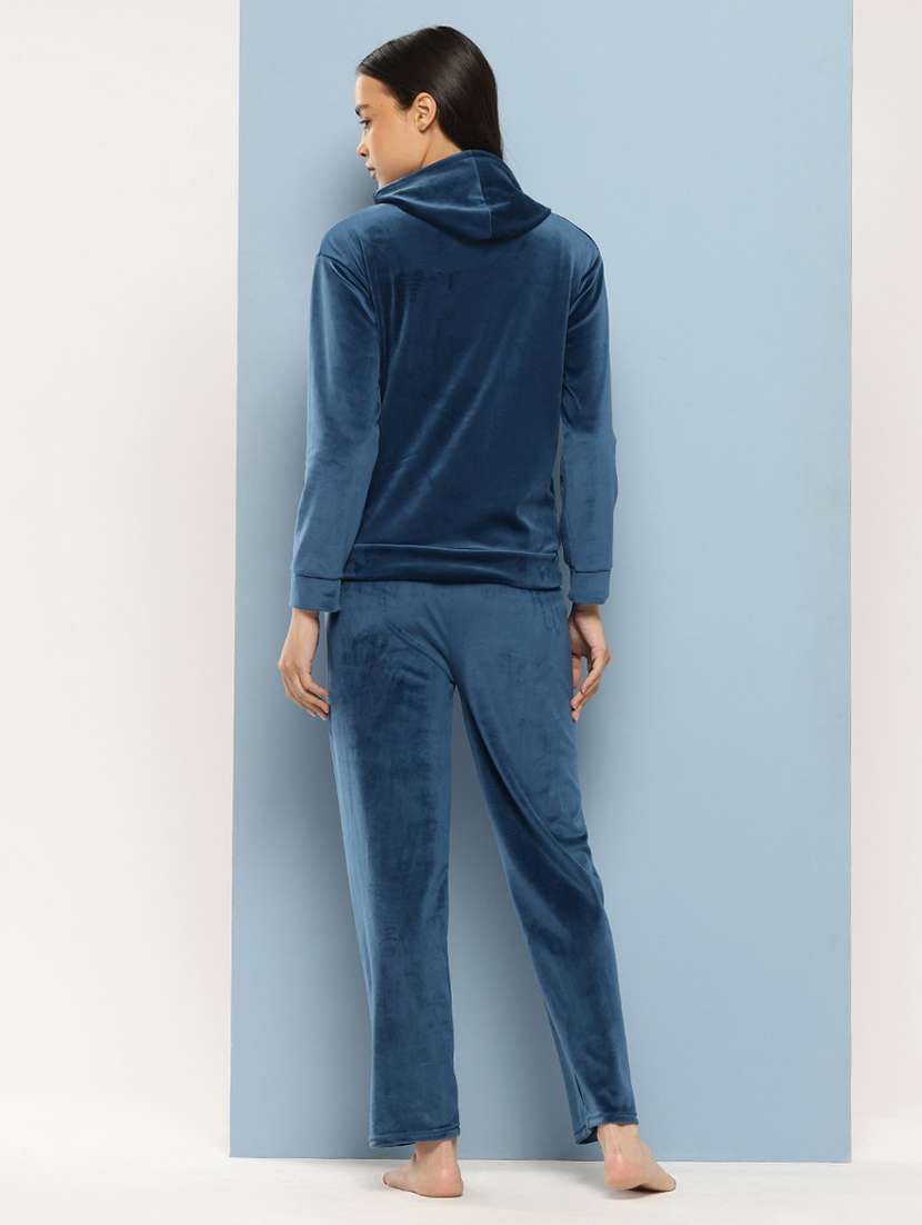 women solid long sleeve hooded velvet co-ord set - 22224954 -  Standard Image - 2