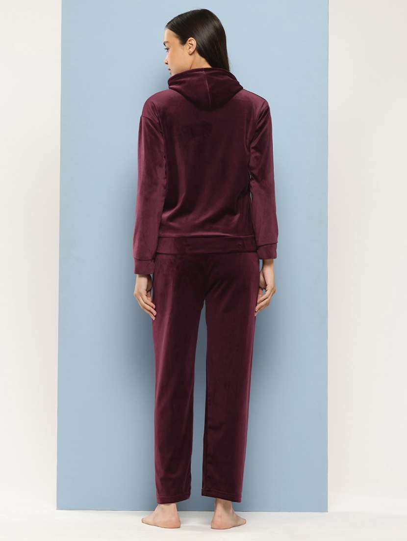 women solid long sleeve hooded velvet co-ord set - 22224955 -  Standard Image - 2