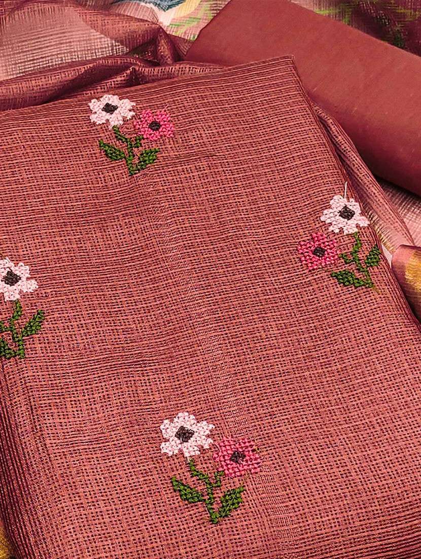rust cotton blend unstitched suit - 22225040 -  Standard Image - 2