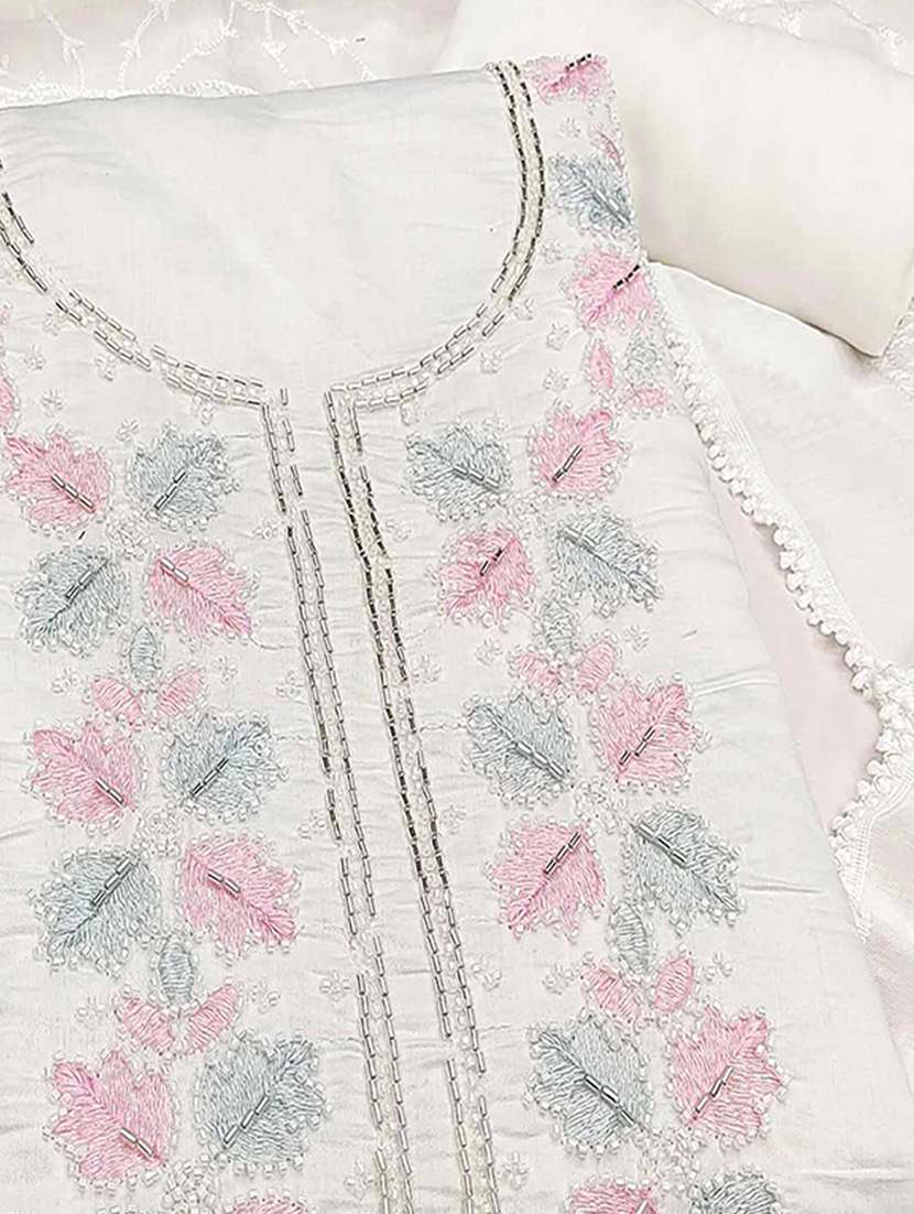 women solid with work embroidered unstitched suit set - 22225058 -  Standard Image - 2