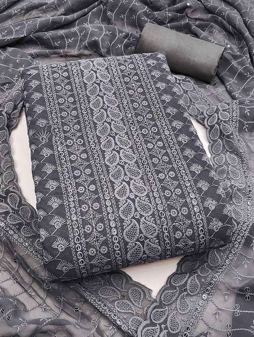 women solid with work embroidered unstitched suit set - 22225061 -  Standard Image - 0