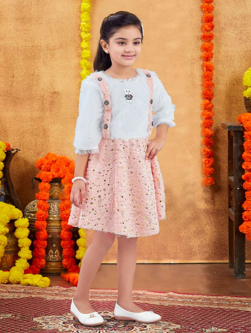 girls foil print three quarter sleeve fit & flare dress - 22225124 -  Standard Image - 2