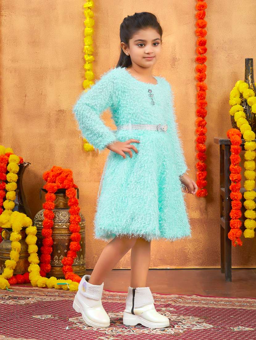 girls solid round neck fit & flare dress - 22225131 -  Standard Image - 2