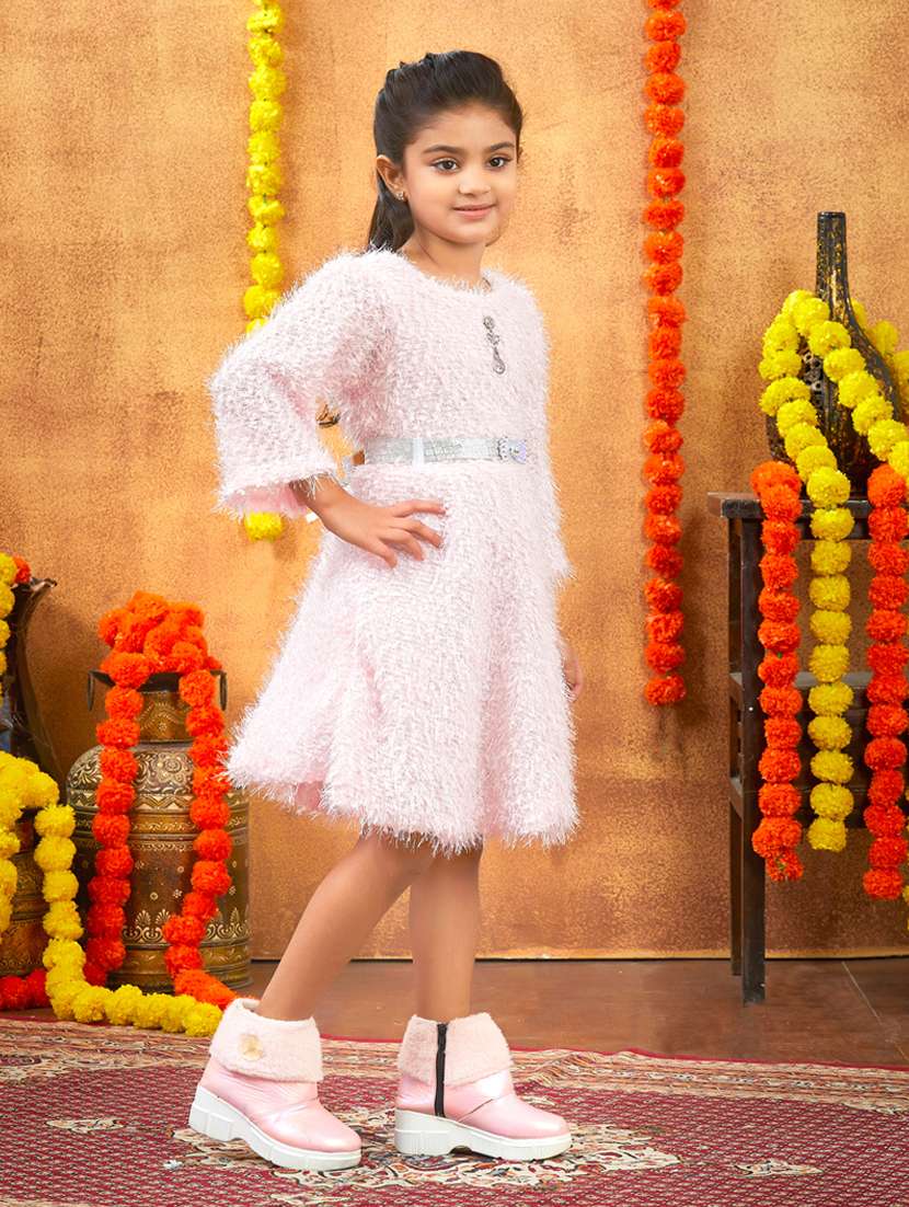 girls solid round neck fit & flare dress - 22225133 -  Standard Image - 2