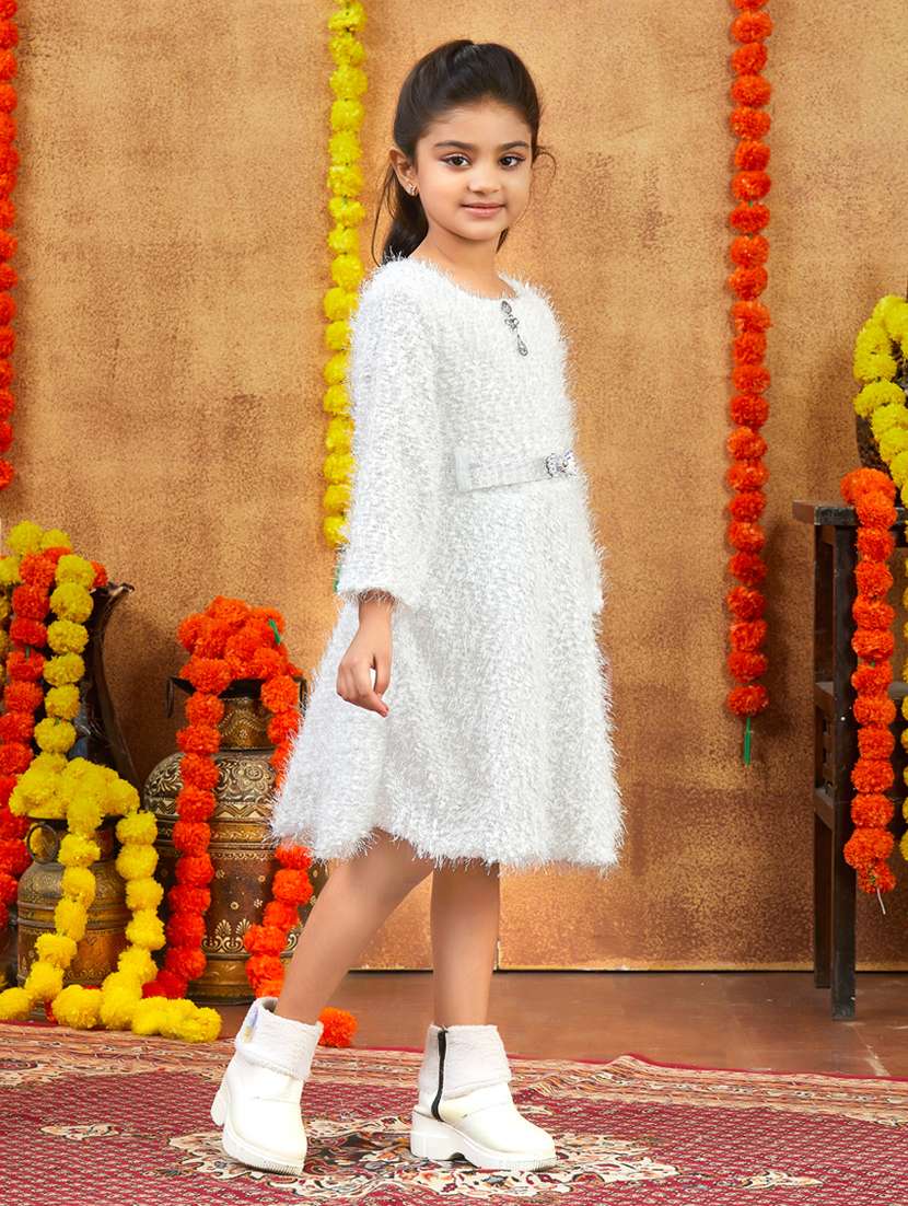 girls solid round neck fit & flare dress - 22225134 -  Standard Image - 2