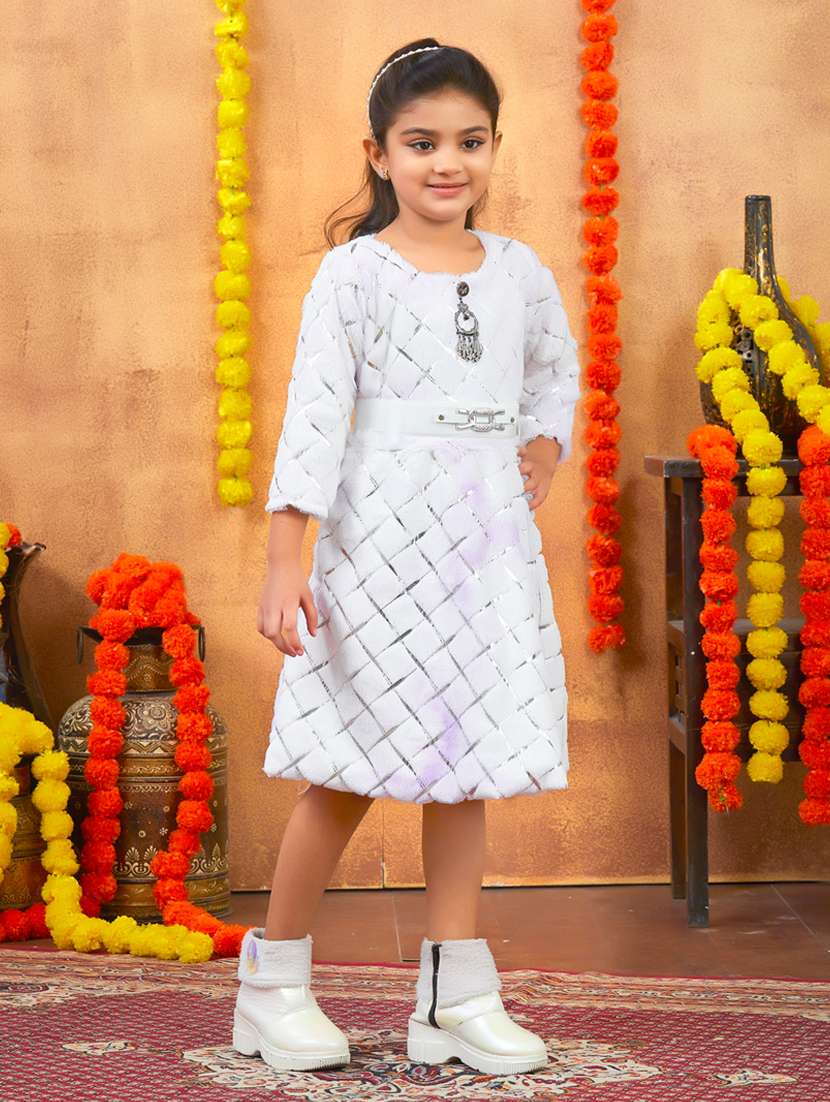 girls foil print round neck fit & flare dress - 22225141 -  Standard Image - 2